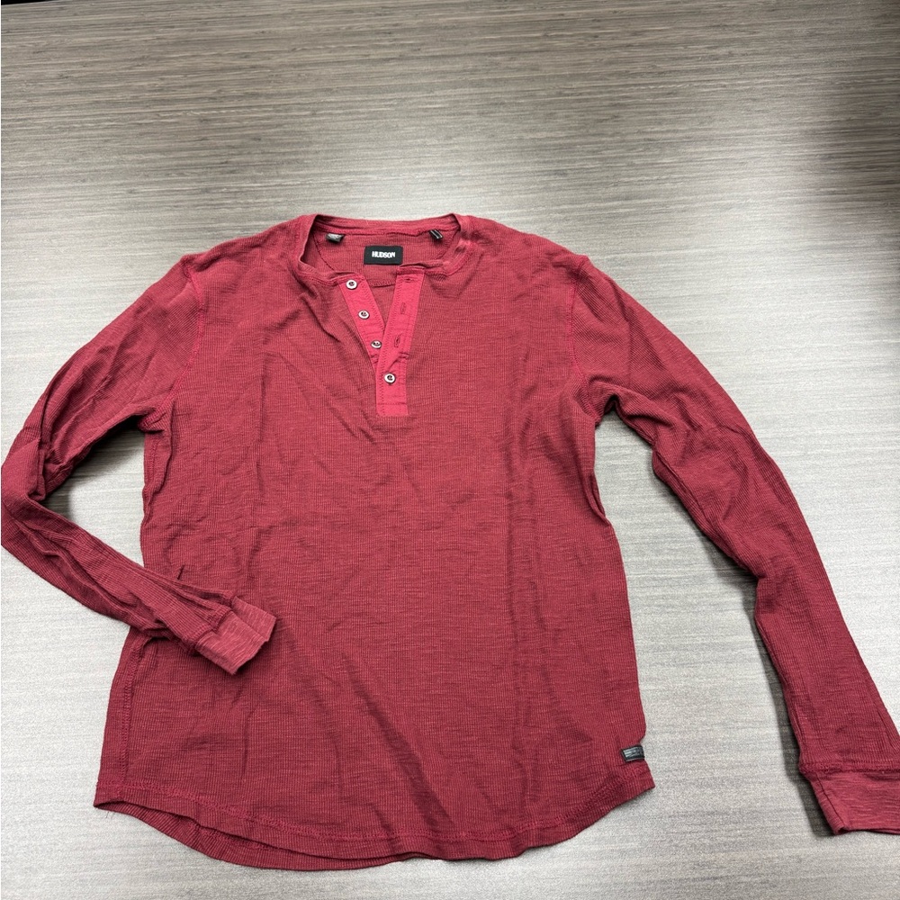 Hudson Jeans Burgundy Long Sleeve Henley